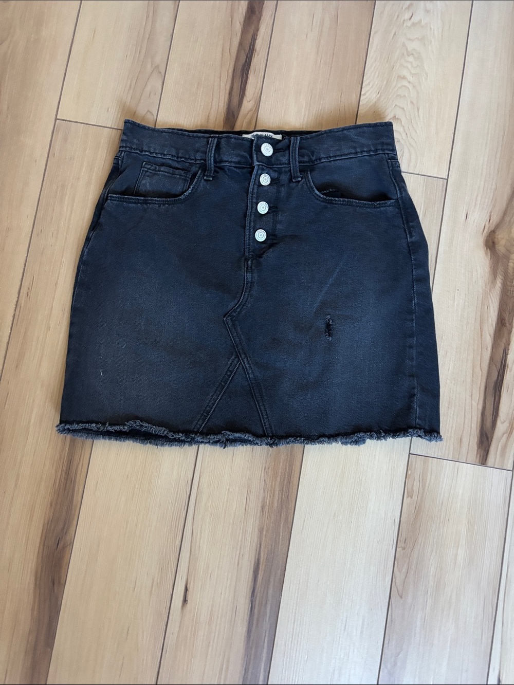 Black Denim Button-Front Mini Skirt